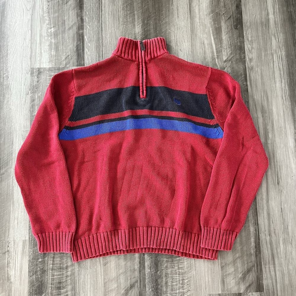 Chaps Red Quarter Zip With Blue And Black Stripes, Mens L